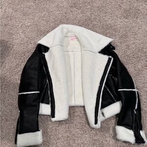 Pink Lily Black and White Bomber Jacket